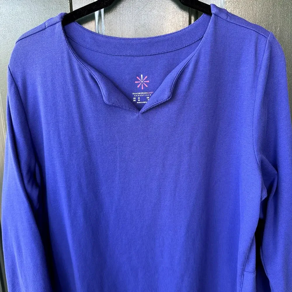NEW Isaac Mizrahi QVC Essentials Ribbed Pima Cotton Top Sz M Catalina Blue - Picture 3 of 8